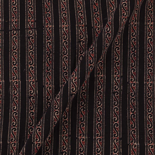 Gamathi Cotton Natural Dyed All Over Border Print Black Colour Fabric 9445GJ
