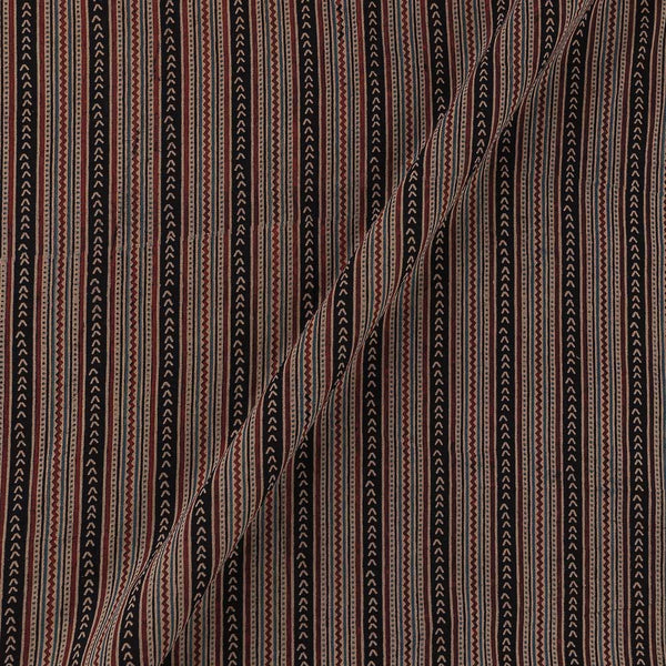 Ajrakh Cotton Black Colour Natural Dye Geometric Lines Block Print Fabric Online 9446AHA5