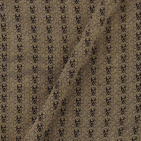 Ajrakh Cotton Dark Cedar Colour Natural Dye Leaves Lines Block Print Fabric Online 9446AIH3