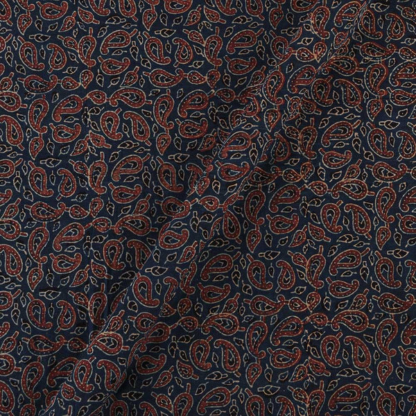Ajrakh Cotton Dark Blue Colour Natural Dye Paisley Print Fabric Online 9446AKH