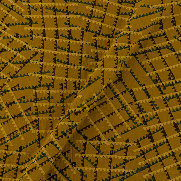 Unique Cotton Ajrakh Mustard Colour Natural Dye Abstract Hand Block Print 45 Inches Width Fabric