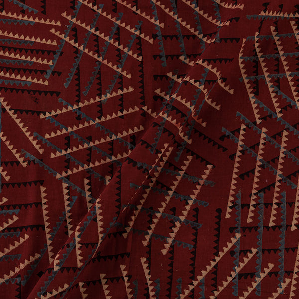 Unique Cotton Ajrakh Maroon Colour Natural Dye Abstract Hand Block Print 45 Inches Width Fabric