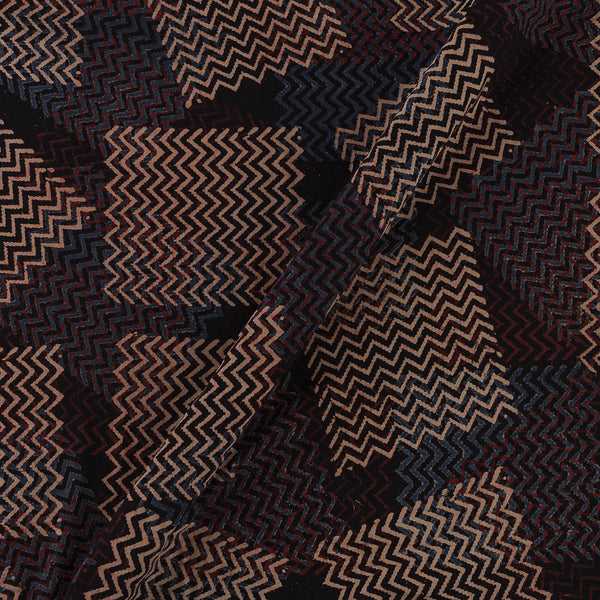 Unique Cotton Ajrakh Black Colour Natural Dye Abstract Hand Block Print Fabric