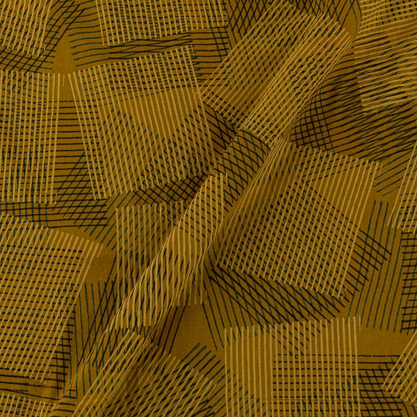 Unique Cotton Ajrakh Mustard Colour Natural Dye Abstract Hand Block Print 45 Inches Width Fabric