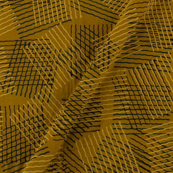 Unique Cotton Ajrakh Mustard Colour Natural Dye Abstract Hand Block Print Fabric