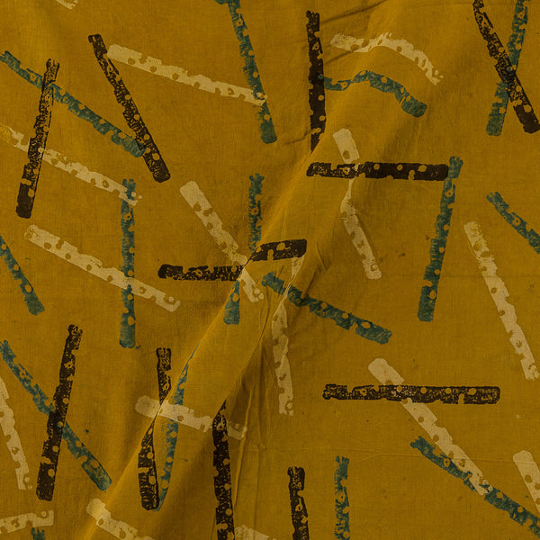 Unique Cotton Ajrakh Mustard Colour Natural Dye Abstract Hand Block Print 43 Inches Width Fabric