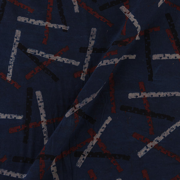 Unique Cotton Ajrakh Indigo Colour Natural Dye Abstract Hand Block Print 43 Inches Width Fabric