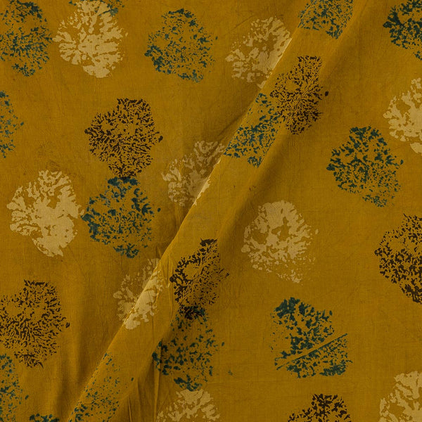 Unique Cotton Ajrakh Mustard Colour Natural Dye Abstract Hand Block Print 43 Inches Width Fabric