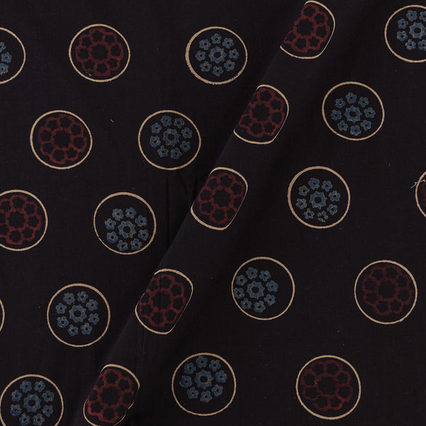 Unique Cotton Ajrakh Black Colour Natural Dye Geometric Hand Block Print 42 Inches Width Fabric