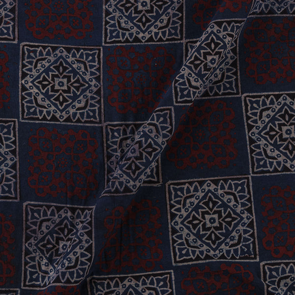 Unique Cotton Ajrakh Indigo Colour Natural Dye Hand Block Print 42 Inches Width Fabric cut of 0.55 Meter