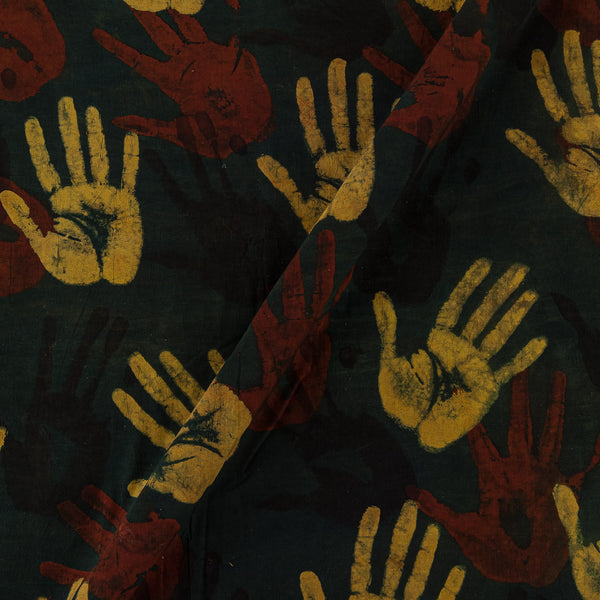Unique Cotton Ajrakh Charcoal Green Colour Natural Dye Quirky Hand Block Print 42 Inches Width Fabric