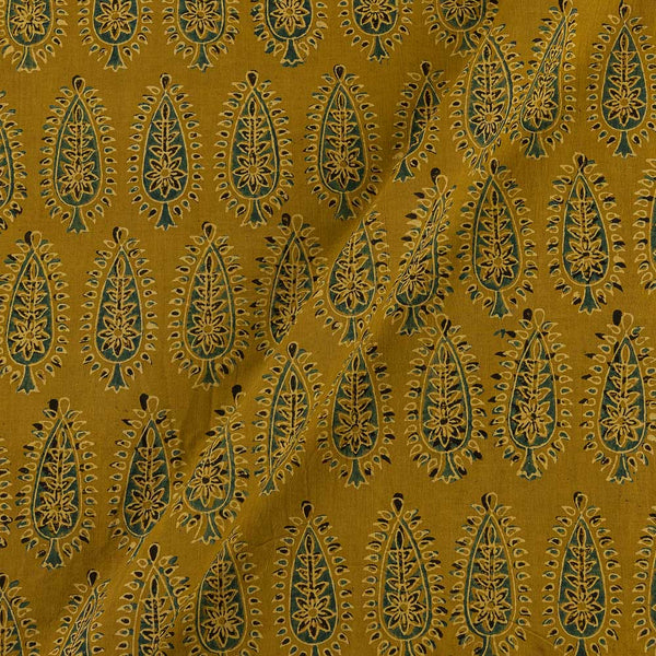 Buy Ajrakh Cotton Mustard Colour Natural Dye Leaves Print Fabric Online 9446AP11