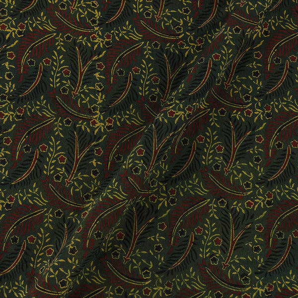 Ajrakh Cotton Dark Green Colour Natural Dye Leaves Block Print Fabric Online 9446AS4