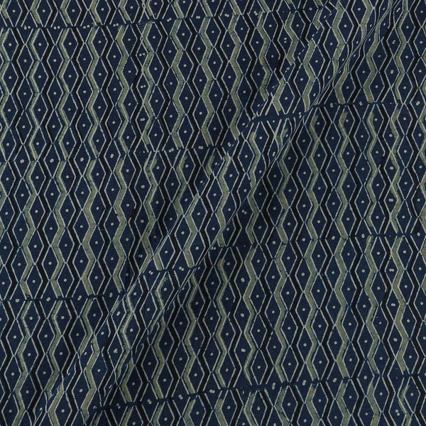 Ajrakh Cotton Indigo Blue Colour Natural Dye Geometric Block Print Fabric Online 9446AW3