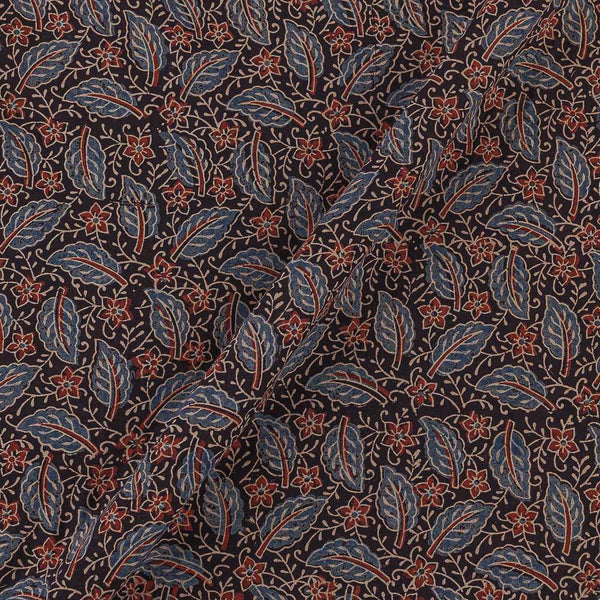 Ajrakh Cotton Black Colour Natural Dye Leaves Block Print 43 Inches Width Fabric
