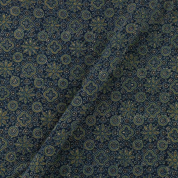 Ajrakh Cotton Indigo Blue Colour Natural Dye Floral Print 43 Inches Width Fabric