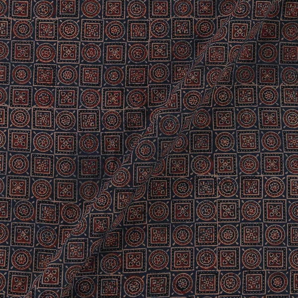 Ajrakh Cotton Indigo Blue Colour Natural Dye Geometric Block Print Fabric Online 9446KR1