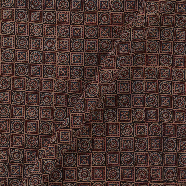 Ajrakh Cotton Black Colour Natural Dye Geometric Block Print Fabric Online 9446KR2