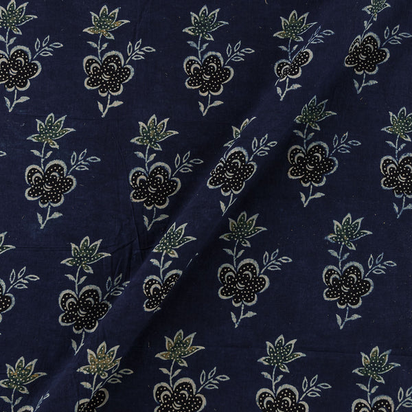 Ajrakh Cotton Indigo Blue Colour Natural Dye Floral Print Fabric Online 9446LD4