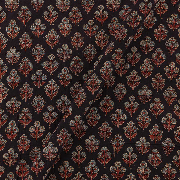 Ajrakh Cotton Black Colour Natural Dye Floral Print Fabric Online 9446LE4