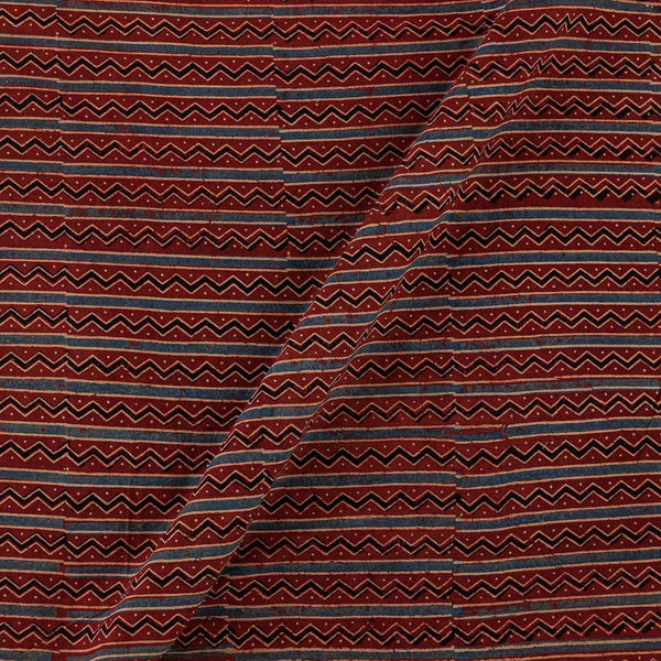 Ajrakh Cotton Maroon Colour Natural Dye Chevron Stripes Print Fabric Online 9446LH1