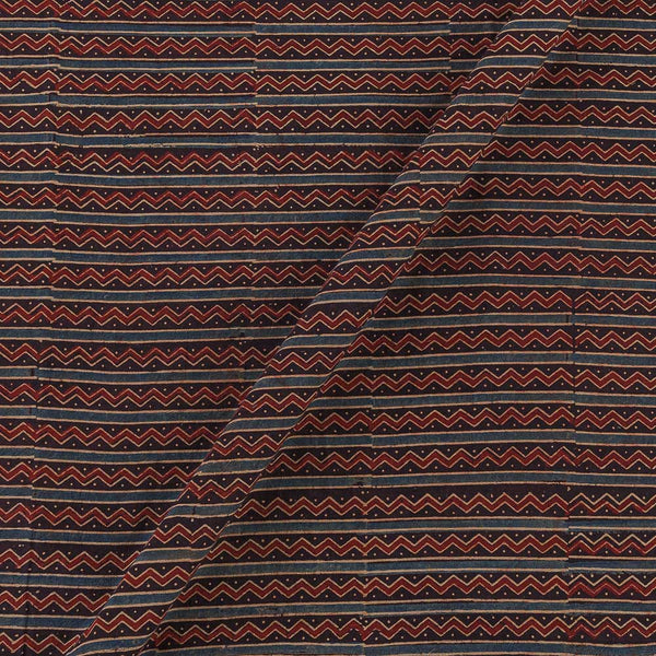 Ajrakh Cotton Carbon Colour Natural Dye Chevron Stripes Print Fabric Online 9446LH5