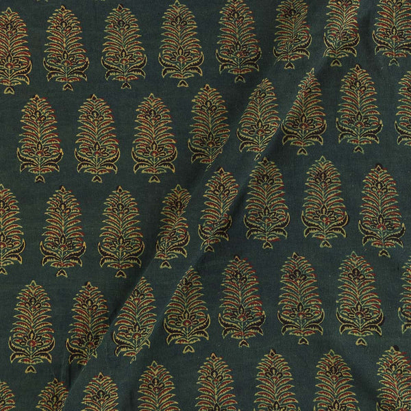 Ajarakh Cotton Dark Green Colour Natural Dye Leaves Print Fabric 9446LT