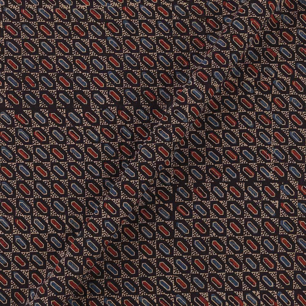 Ajrakh Cotton Black Colour Natural Dye Geometric Block Print Fabric Online 9446Q3