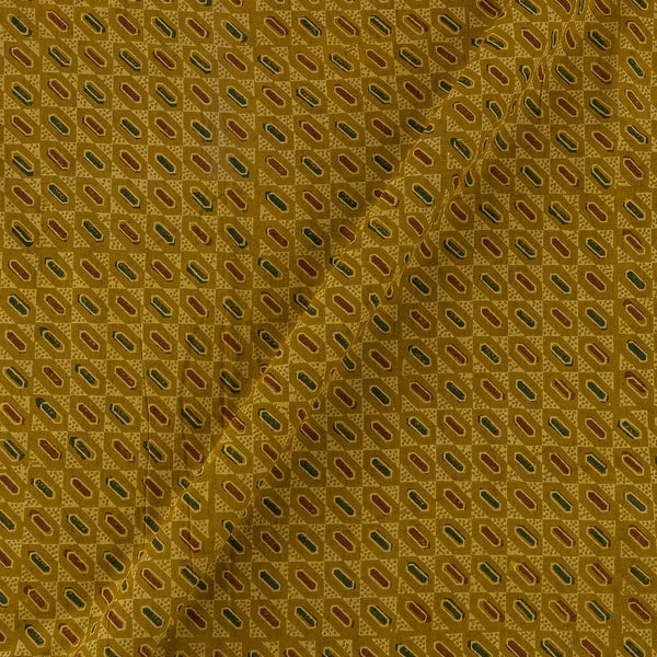 Ajrakh Cotton Mustard Colour Natural Dye Geometric Block Print Fabric Online 9446Q4