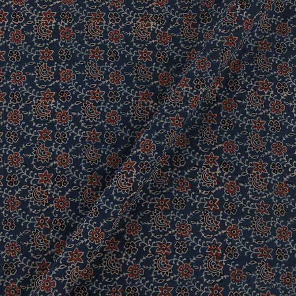 Ajrakh Cotton Indigo Blue Colour Natural Dye Jaal Block Print Fabric Online 9446R1