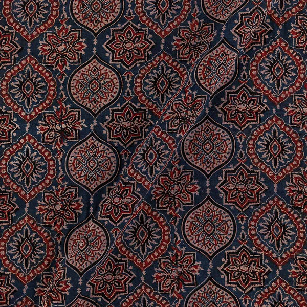 Ajrakh Cotton Steel Blue Colour Natural Dye Mughal Block Print 43 Inches Width Fabric
