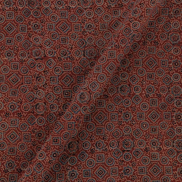 Ajrakh Cotton Brick Red Colour Natural Dye Geometric Block Print Fabric Online 9446TJ1