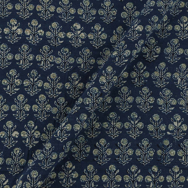 Ajrakh Cotton Indigo Blue Colour Natural Dye Floral Block Print Fabric Online 9446V6