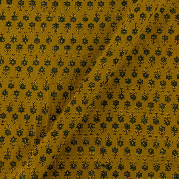 Ajrakh Cotton Mustard Colour Natural Dye Floral Block Print Fabric Online 9446X6