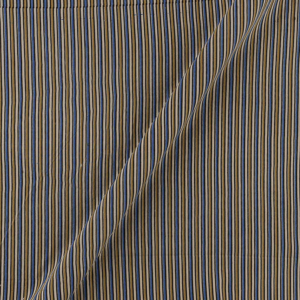 Ajrakh Cotton Off White Colour Natural Dye Stripes Block Print Fabric Online 9446XM1