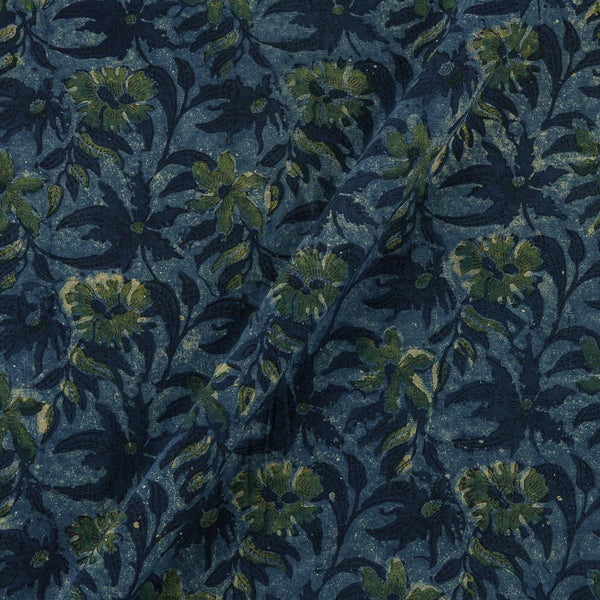 Soft Cotton Vanaspati [Natural Dye] Ajrakh Indigo Blue Colour Jaal Hand Block Print Fabric Online 9447AQ