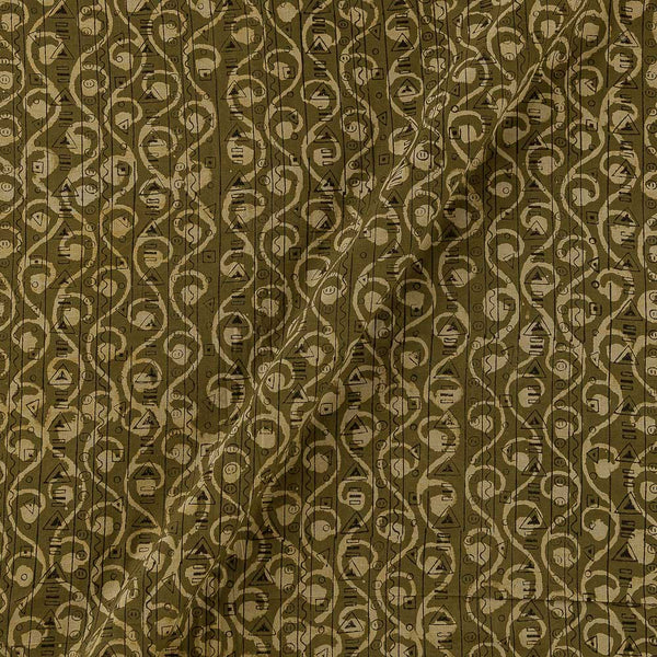 Soft Cotton Vanaspati [Natural Dye] Ajrakh Olive Colour Jaal Hand Block Print Fabric Online 9447AW