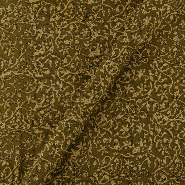 Soft Cotton Vanaspati [Natural Dye] Ajrakh Olive Colour Jaal Hand Block Print Fabric Online 9447AY