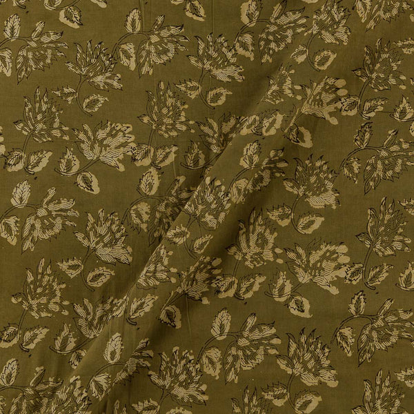 Soft Cotton Vanaspati [Natural Dye] Ajrakh Olive Colour Jaal Hand Block Print Fabric Online 9447BA
