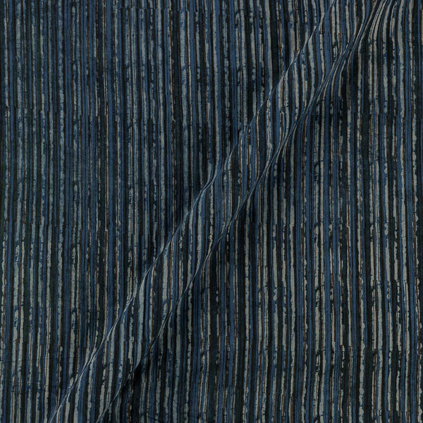 Soft Cotton Vanaspati [Natural Dye] Ajrakh Indigo Colour Stripes Hand Block Print Fabric Online 9447BC