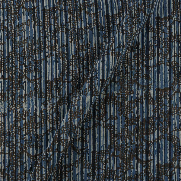 Soft Cotton Vanaspati [Natural Dye] Ajrakh Indigo Colour Stripes Hand Block Print Fabric Online 9447BD