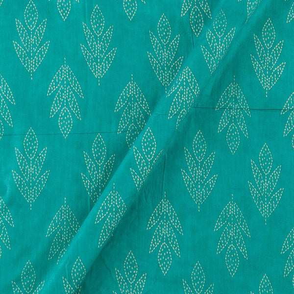Soft Cotton Aqua Colour Leaves Print Fabric Online 9450IK2