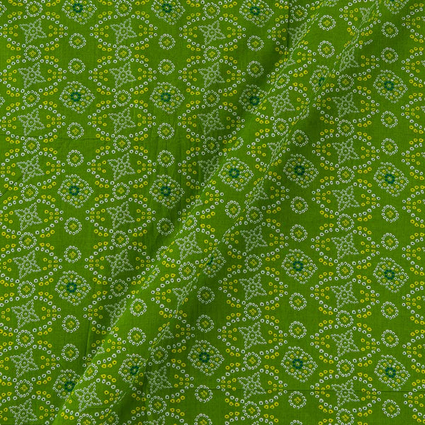 Soft Cotton Parrot Green Colour Bandhani Print Fabric Online 9450JM