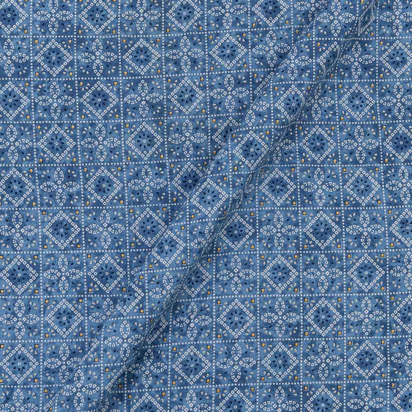Soft Cotton Steel Blue Colour Gold Foil Bandhani Print Fabric Online 9450JN1
