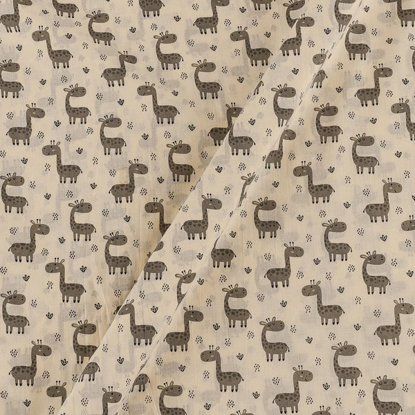Soft Cotton Off White Colour Animal Motif Print 42 Inches Width Fabric