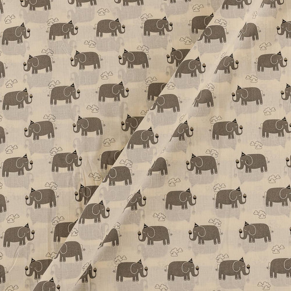 Soft Cotton Off White Colour Elephant Motif Print 42 Inches Width Fabric