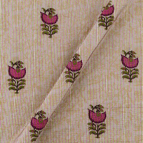 Sanganeri Hand Block Print on Cream White Colour Multi Thread Kantha Cotton Fabric Online 9454F1