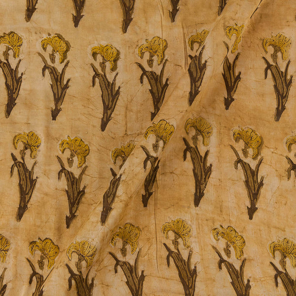 Modal Satin Burnt Olive Colour Vanaspati Hand Block Floral Print Fabric Online 9458AK