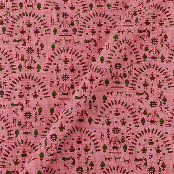 Warli Print on Carrot Pink Colour Pigment Katri Cotton Fabric Online 9483AP3