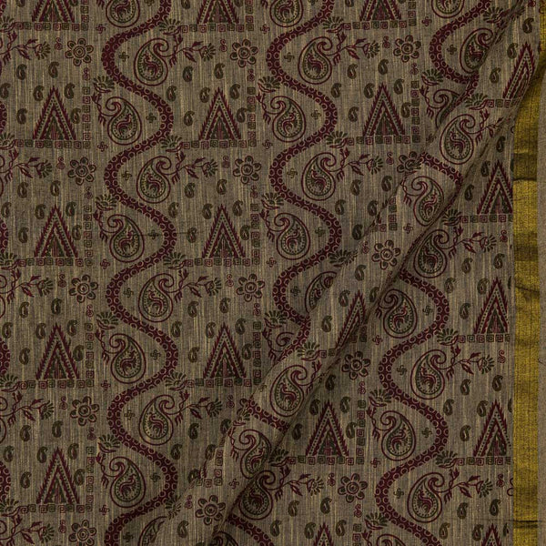 Paisley Print on Two Side Bordered Slub Cotton Beige X Black Cross Tone Fabric Online 9483AV1
